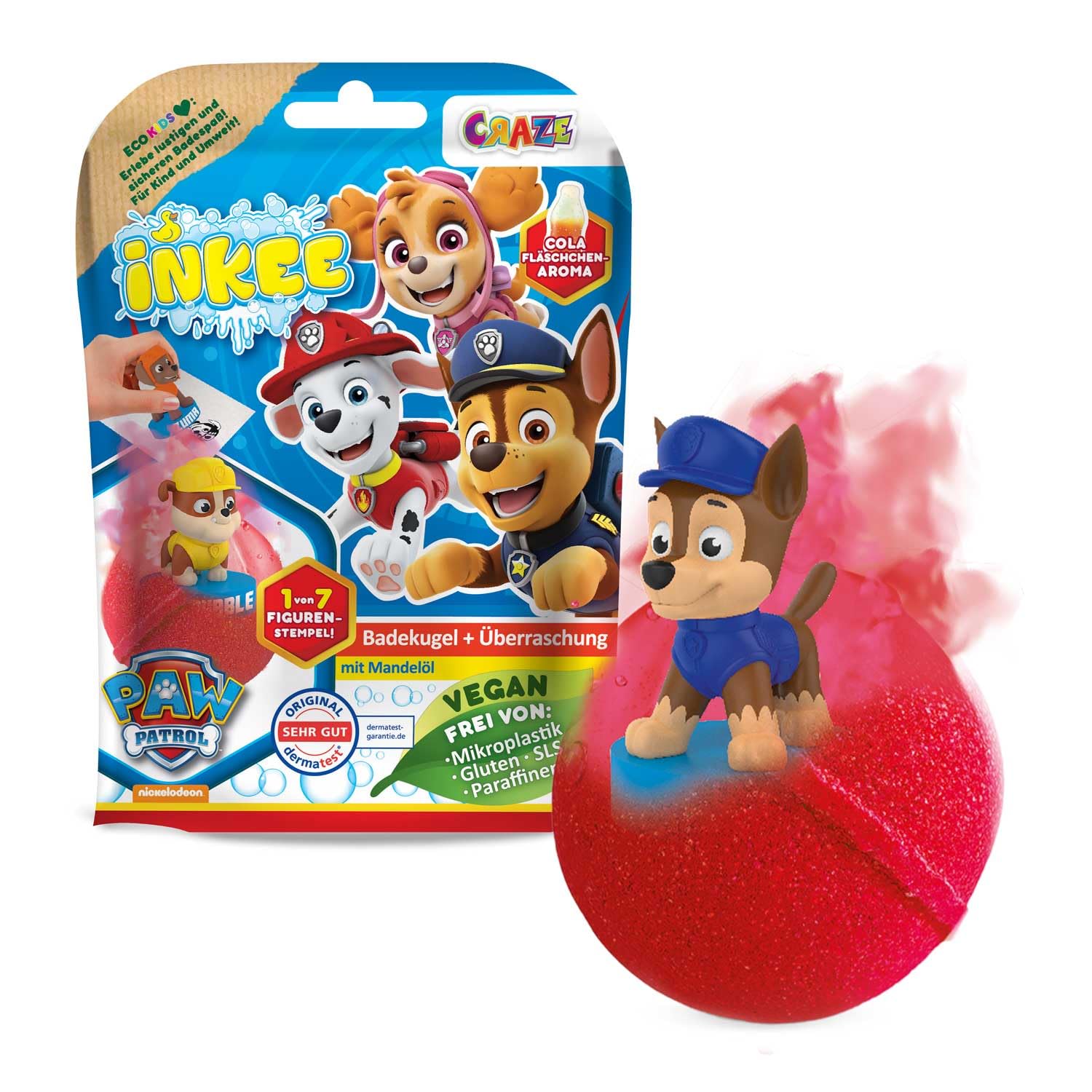 INKEE Paw Patrol Children's Bath Bombs with Paw Patrol Canine Patrol Figure Surprise Bathtub Gift, Random Orange or Blue Colour