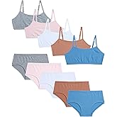 Rene Rofe Girls Underwear Set - 10 Piece Cotton Cami Bralette & Hipster Briefs Matching Training Bras & Panty Set (7-14)