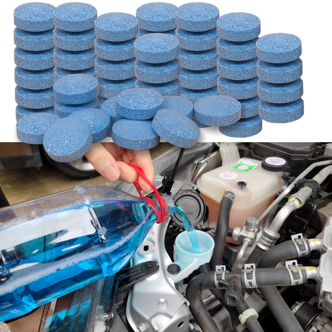 Photo 1 of 100 Pieces Car windshield washer fluid Concentrated Clean Tablets,New Formula windshield wiper fluid Solid Effervescent Tablet.Remove glass stains,Clear vision(Use With De-icer or Methanol for Winter)