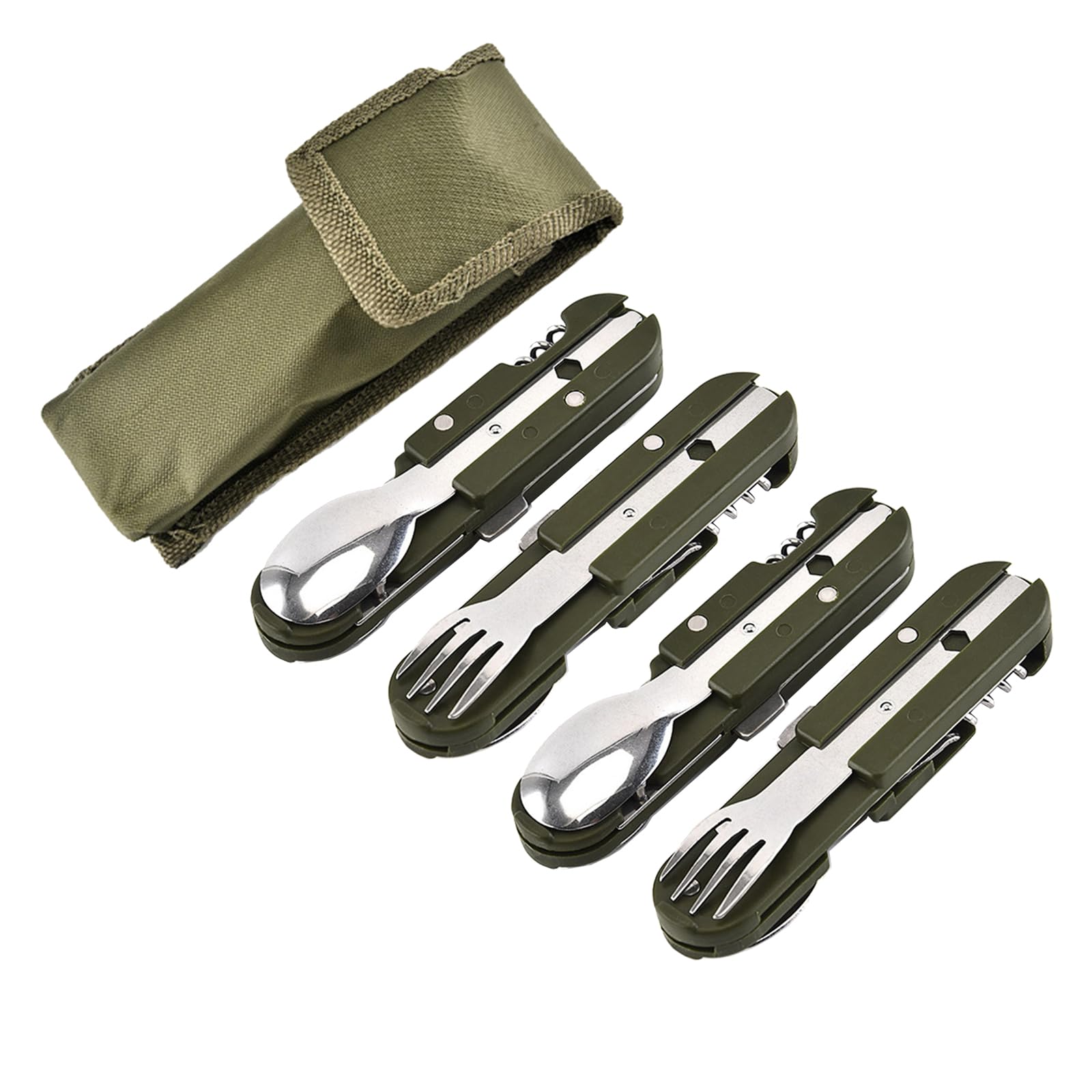 BEITESI 5 in 1 Stainless Steel Camping Tableware Outdoor Camp Tableware Folding Cutlery Set Multifunctional Folding Tableware Travel Tableware(4 Pieces)