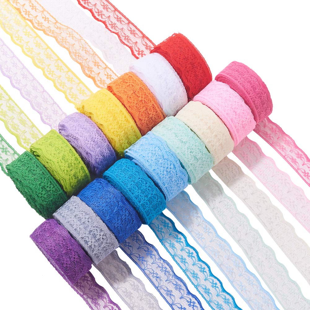 BENECREAT 200 Yards/180m 22mm Wide Fabric Lace Ribbon Assorted Color Flower Lace Trimming Edging Trim for Sewing Craft Wedding Party Decor Clothes, 10 Yards/Roll