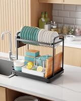 Kitsure Dish Drainer Rack 2-Tier Stainless Steel Space Saving Black view 7