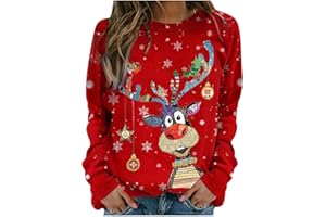 Sweat de Noël surdimensionné pour femme avec imprimé graphique de Noël - Pull amusant et moche pour couple de vacances