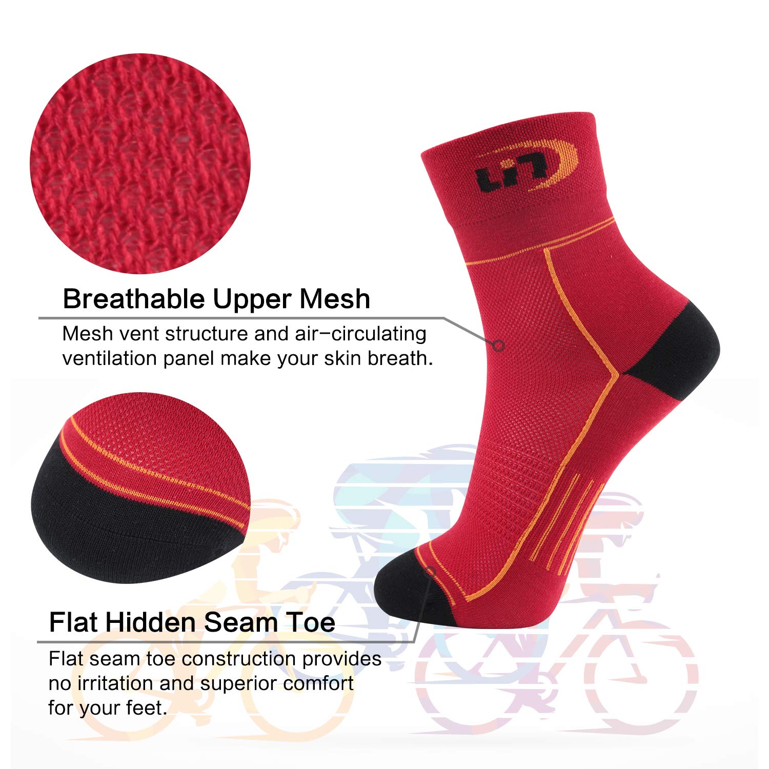 Lin 7 Pack Cycling Socks for Men and Women Funny Color Biking Socks