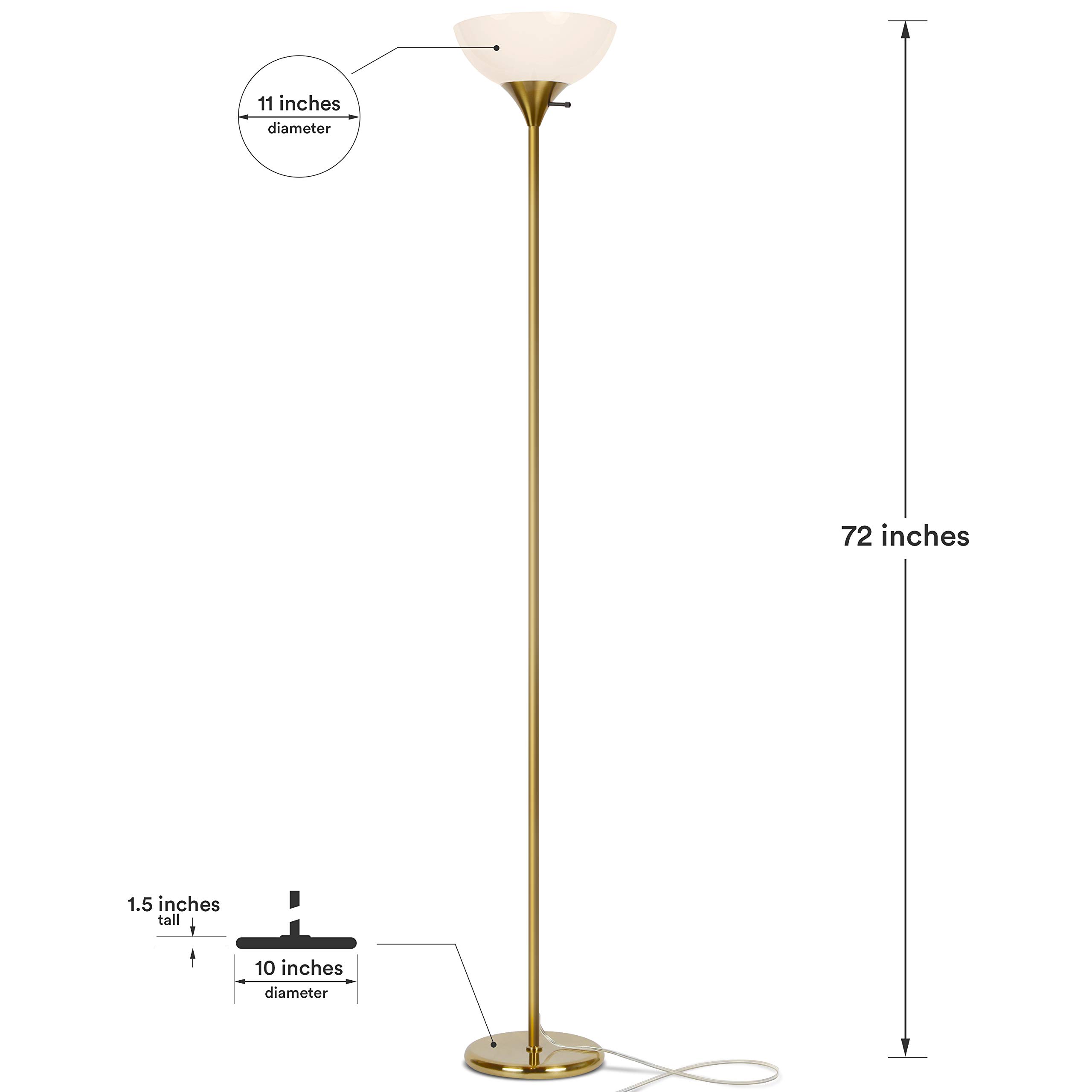 Brightech Sky Dome Dimmable LED Floor Lamp, Torchiere Floor Lamp for Living Rooms & Offices – Tall Standing Lamp for Reading & Hobbies – Brass/Gold