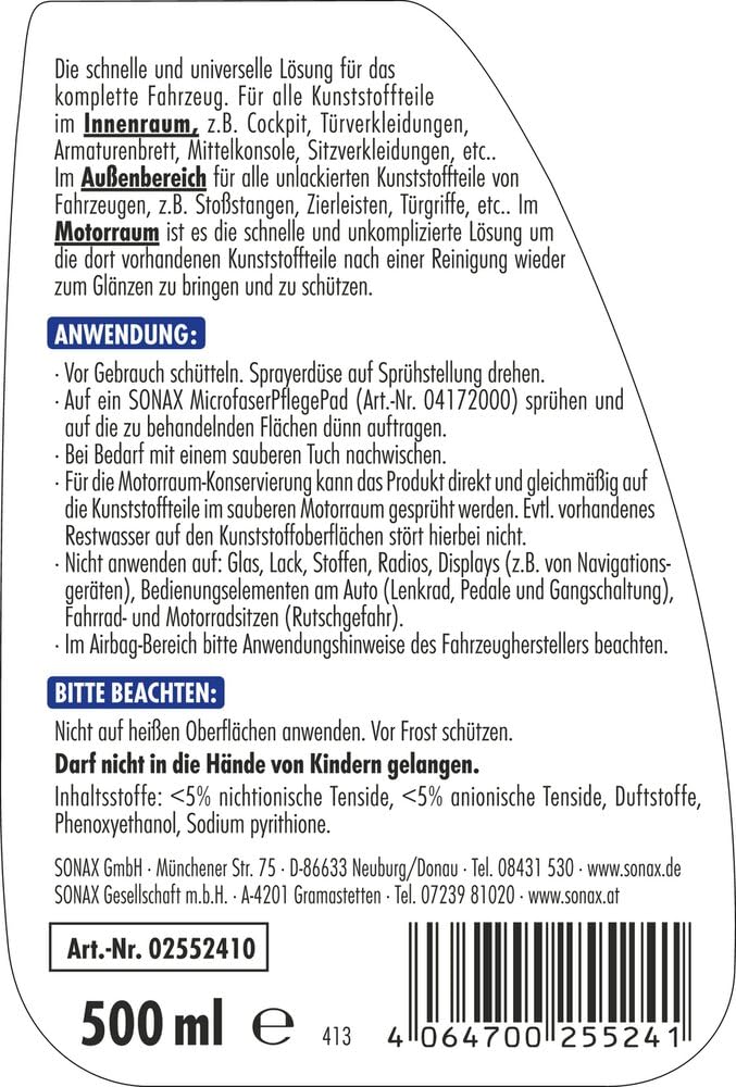 SONAX XTREME KunststoffDetailer Innen + Außen (500 ml) Reinigung, Pflege und Schutz für das gesamte Fahrzeug | Art-Nr. 02552410 2