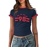 Weetiotio Graphic Baby Tees for Women Y2k Jersey Crop Top Cute Bow Cropped T Shirt Summer Aesthetic Vintage Number Shirts