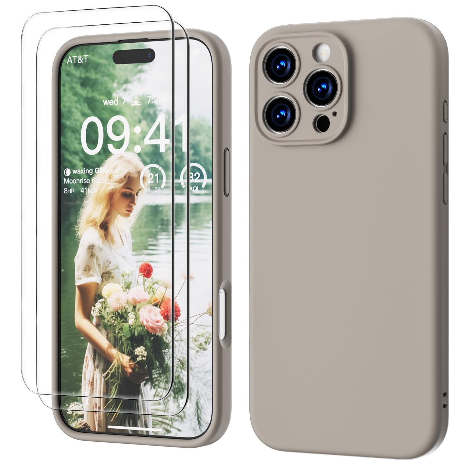 GOODVISH 3 IN 1 for iPhone 16 Pro Case 6.3 inch, Upgraded Camera Protection, 2X HD Screen Protector, Liquid Silicone Anti-Scratch Shockproof Gel Rubber Anti-Fingerprint Phone Case Cover, Space Grey