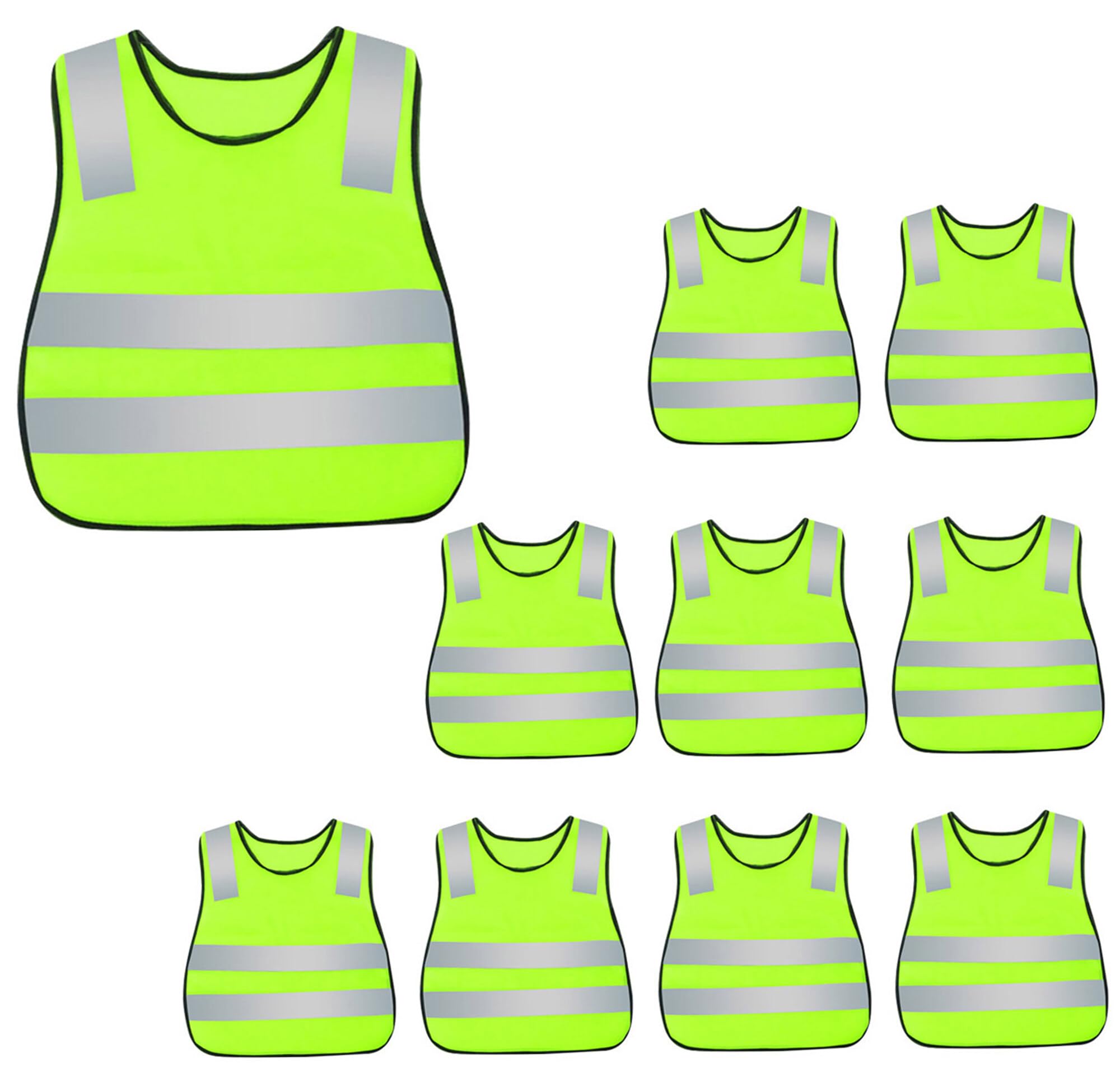 Unisex Cycling Fluorescent Neon Vest Hiking Pull-On High Visibility Vest Elastic Waist Strap Camping Security Vest Yellow 10 Pack