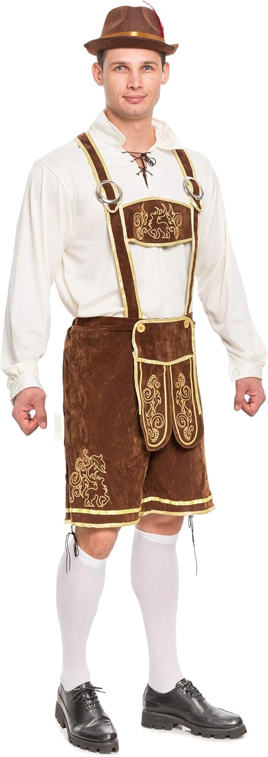 Men’s German Bavarian Oktoberfest Costume Set for Halloween Dress Up Party and Beer Festival: Clothing