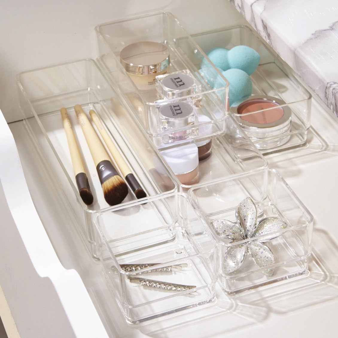 STORi Clear Plastic Vanity and Desk Drawer Organizers | 6 Piece Set: Clothing