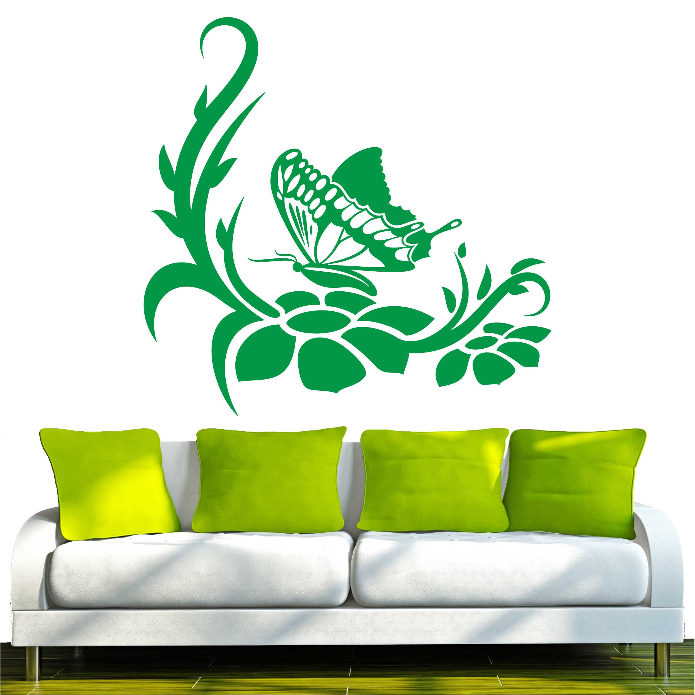 Indigos 4051095679714 Wall Quote, Vinyl Wall Art Sticker D176 Cute Butterfly tendril plant Tribal 40 x 39 x 1 cm Green
