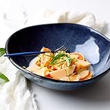 11.6 inches Oval Extra Large Fruit Salad Pasta Bowl Creative Soup Ramen Noodle Bowl Mixing Serving Bowl Creative Ceramic Tableware Oven Microwave Safe Blue