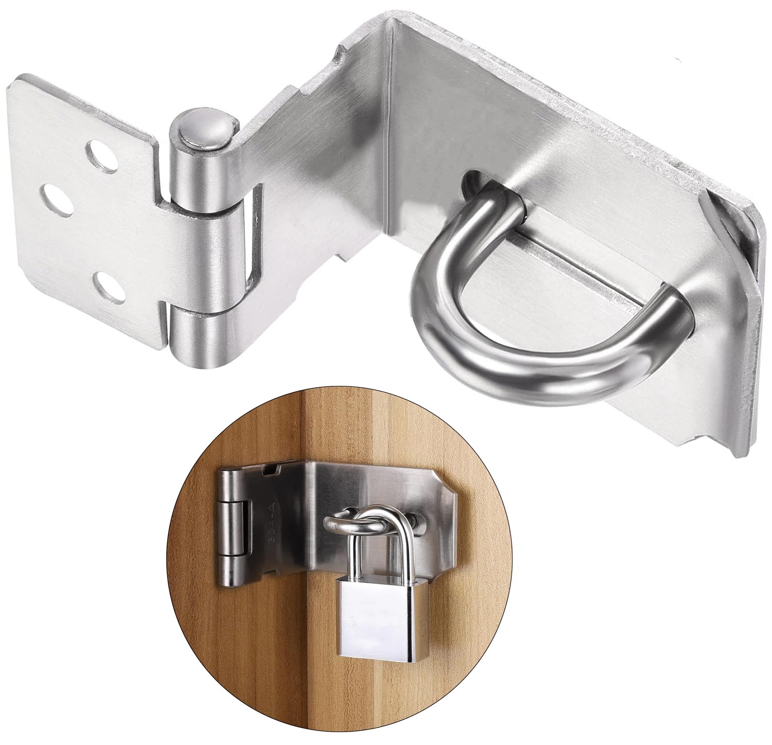 Litensh 3 Inch 90 Degree Right Angle Door Hasp Latch Lock, 304 Stainless Steel Safety Packlock Clasp Door Clasp Hasp Lock Latch Hinges Lock for Door Silver