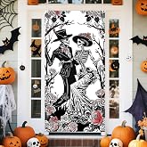 AIBIIN Halloween Wedding Skeleton Door Cover Mexican Dia DE Los Muertos Decorative Banner Day of The Dead Door Banner Decorations Halloween Party Decorations Indoor Outdoor Decor 35.4 x 70.8 Inch