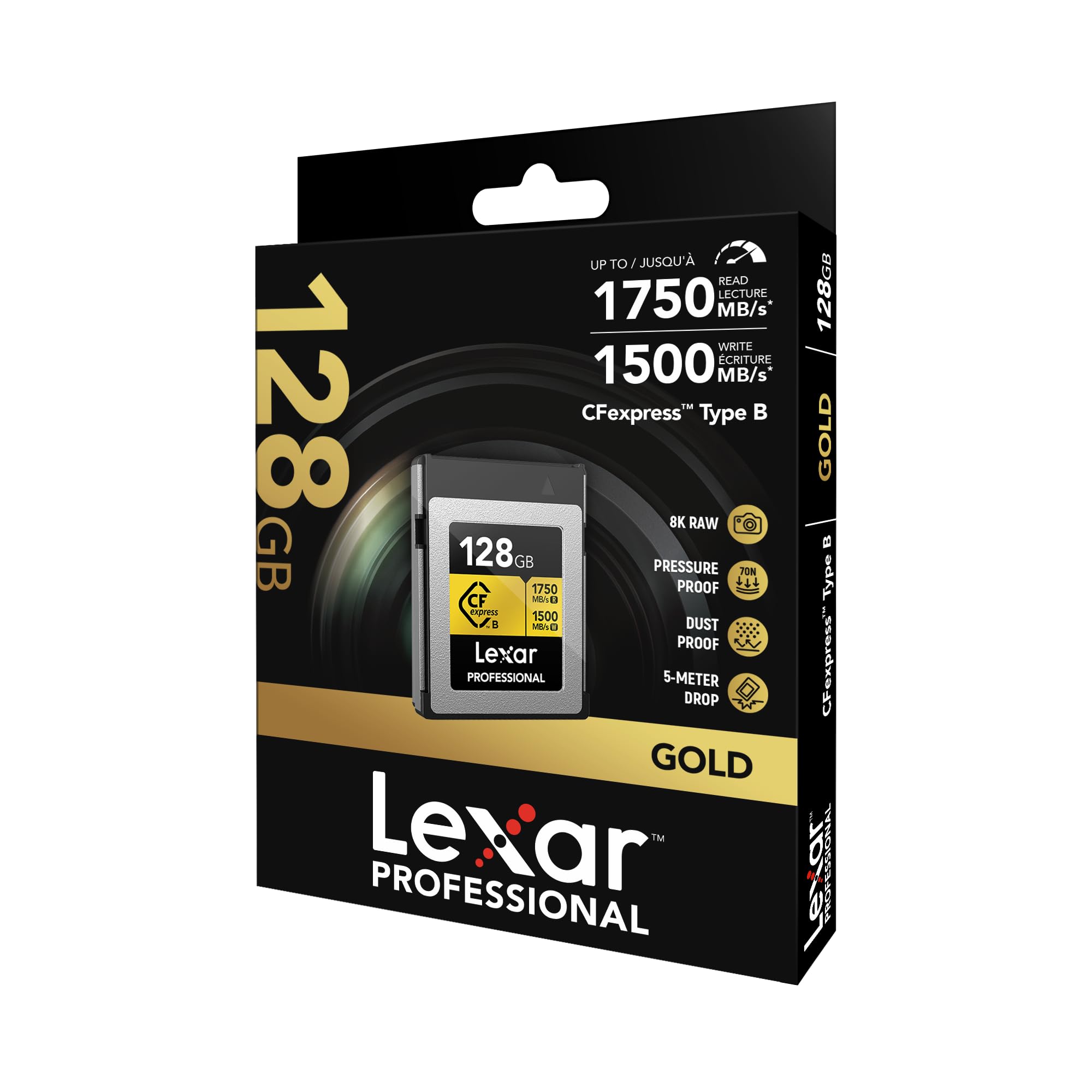Lexar 128GB Professional CFexpress Type B Memory Card GOLD Series, Up To 1750MB/s Read, Raw 8K Video Recording, Supports PCIe 3.0 and NVMe (LCXEXPR128G-RNENG)
