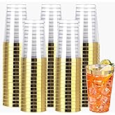 I00000 100 Pack 14 oz Gold Plastic Cups, Gold Disposable Cups Tumblers, Disposable Plastic Wine Glasses Cocktail Glasses Perfect for Party & Wedding
