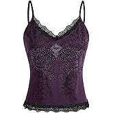 SOLY HUX Women's Lace Trim Grunge Fairy Sleeveless Tops Y2k Slim Fit Camisole Shirts Music Festival Outfits