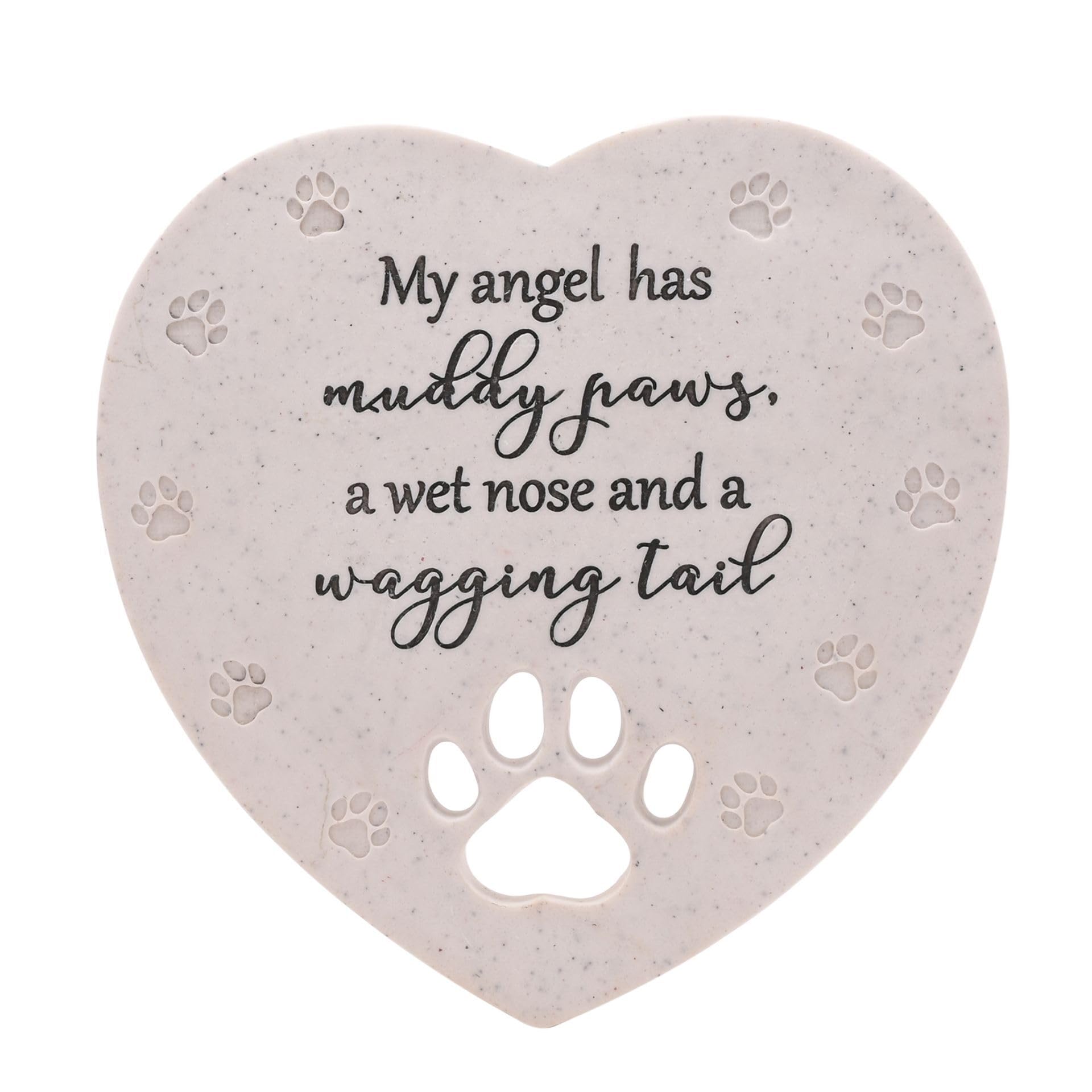 Widdop Thoughts Of You Polyresin Heart Shaped Dog Memorial Stone Plaque - Paw Print - Dog Pet Remembrance Tribute Bereavement Ornament Large