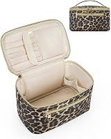 Wandering Nature Travel Makeup Bag with Brush Compartment Leopard Vegan Leather