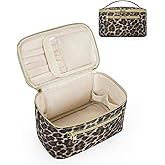 Wandering Nature Makeup Bag, Travel Make Up Organizer Cosmetic Brush Bags Case for Women in Vegan Leather, Leopard Print, Patent Pending