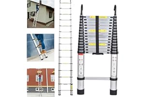 JUPITOR 14.4 ft Extension Ladder Aluminum Telescopic Ladder 4.4M with Detachable Hooks Multi-Purpose Climb Extendable Step Heavy Duty 330lbs Max Capacity for Home Kitchen Clean