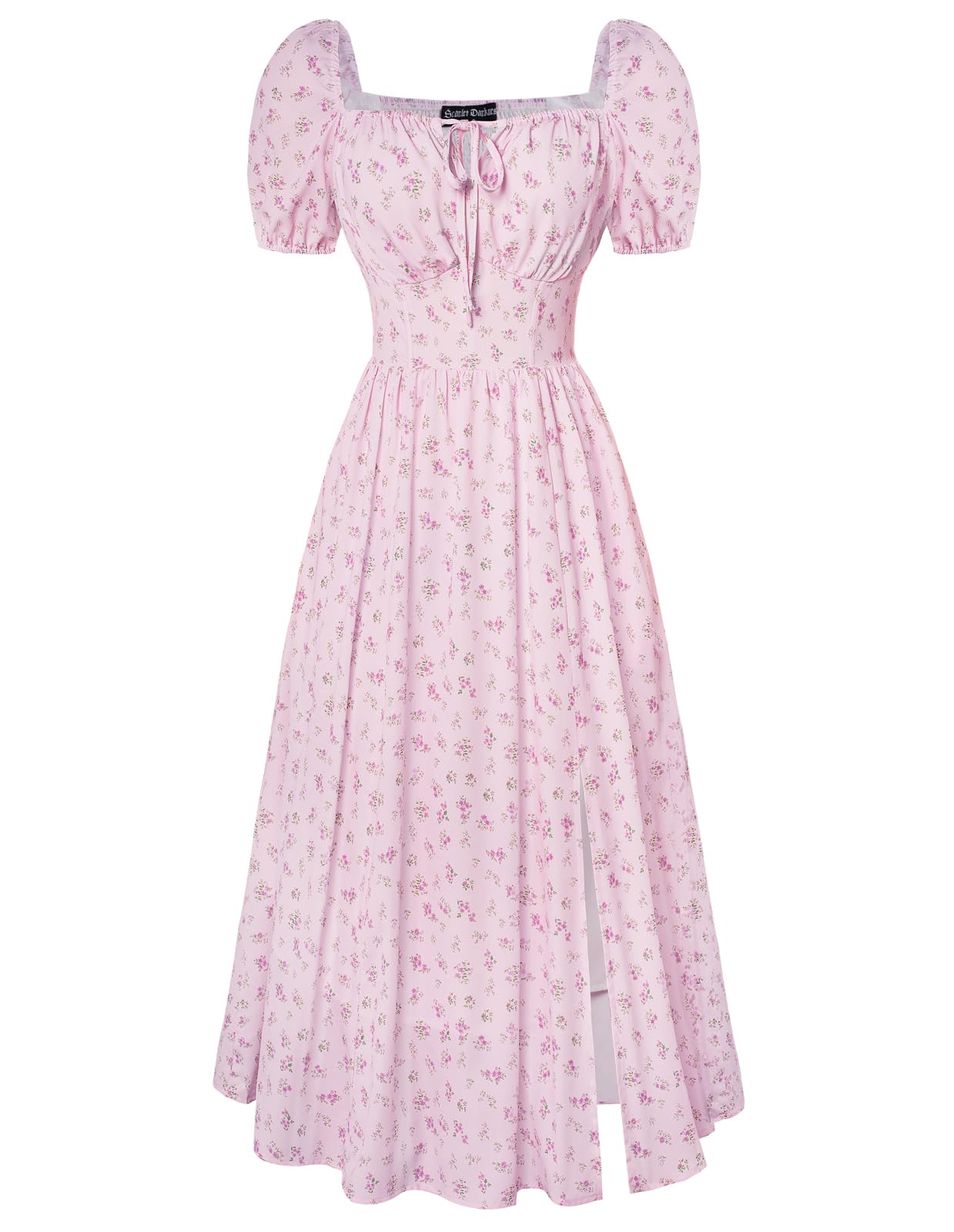 Photo 1 of Floral Sundress for Women Summer Square Neck Short Sleeve Corset Dress Pink Green Floral L