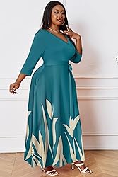 Runwind Plus Size wrap Dress Sexy 3/4 Sleeve V Neck