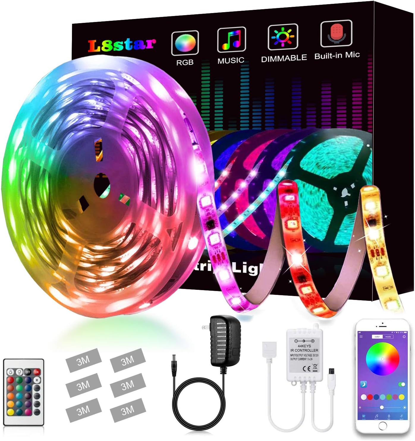 LED Strip Lights, L8star Smart Color Changing Rope Lights 16.4ft/5M SMD 5050 RGB Light Strips with Bluetooth Controller Sync to Music Apply for TV, Bedroom, Party and Home Decoration (16.4ft)