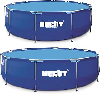 Hecht Stahlrahmen Pool Swimmingpool – 360 x 76 cm und 300 x 76 cm zur Auswahl – Familienpool rund mit Metallrahmen – XXL Outdoor Badespaß für die ganze Familie im eigenen Garten (L, 300 x 76 cm)