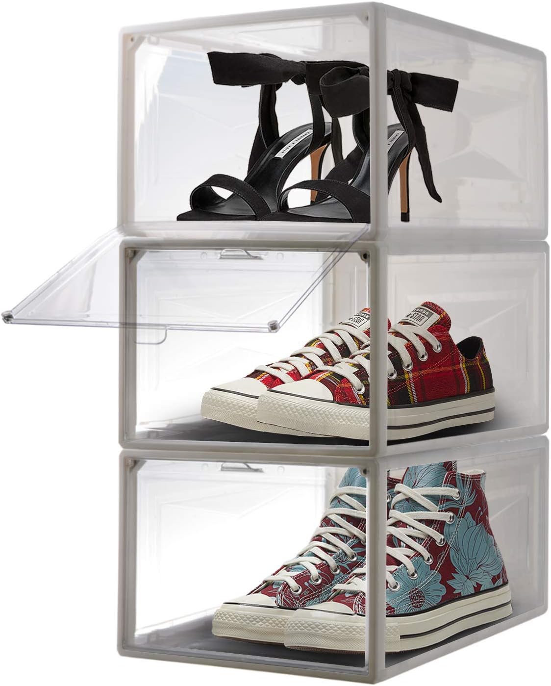 stackable clear shoe drawers on Amazon Com Askito Drop Front Shoe Box Large Shoe Containers Display Case With Magnet Door Clear Plastic Shoe Organizer Stackable 3 Pack 14 17 X 10 23 X 7 28 Inches Home Improvement