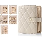 Vlando Small Jewelry Book Organizer - Leather Travel Jewelry Case with 5 Detachable Pages for Necklaces, Rings, Earrings, Tangle-Free, Giftable, Offwhite