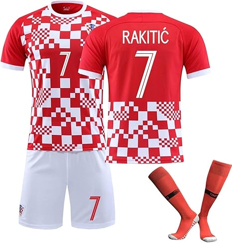 Amazon Co Jp サッカーユニフォーム 21年クロアチアのホームチェック柄ジャージとソックススーツ背番号 7rakiticナショナルチームジャージ大人と子供の上下サッカースーツユニフォーム Color 赤 Size 28 ホーム キッチン