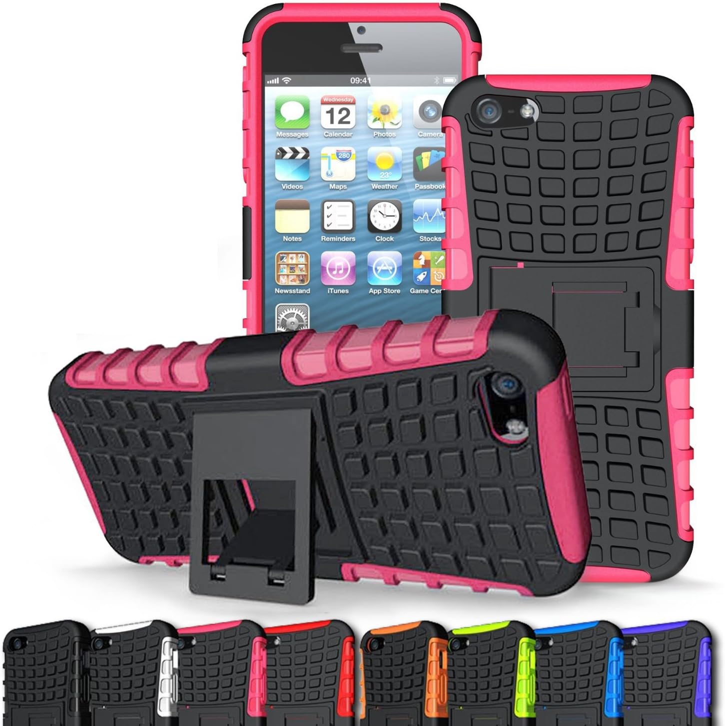 Iphone 5 Case,Iphone 5S Case,ACCUCASE New,Best,Shockproof,Dropproof,PC+TPU Colorfull Fashion Cute Armor Case With Stand for kids,boys,girls(Pink)