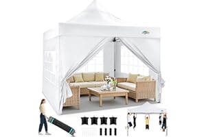 COBIZI 10x10 Pop up Canopy Tent Heavy Duty with 4 Sidewalls, Easy Set-up Commercial Outdoor Party Tent, 100% Waterproof Wedding Tent Gazebo, 3 Height Adjustable with Wheeled Bag,White