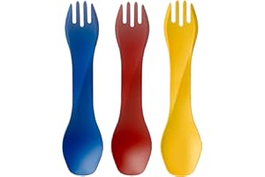 humangear GoBites Uno 3-Pack | Travel & Camping Utensils | Portable & Convertible Dining Ware | Multi-Functional Spork | Blue/Red/Yellow, Uno (Bulk) 3-Pack