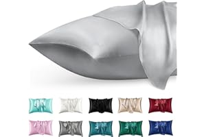 phyrec Satin Silk Pillowcase for Skin and Hair, 2 Pack - Envelope Closure - Bedding Queen Pillow Cases(20" x 30"), Soft Breathable Smooth Cooling Silk Pillow Covers for Sleeping, Silver Grey