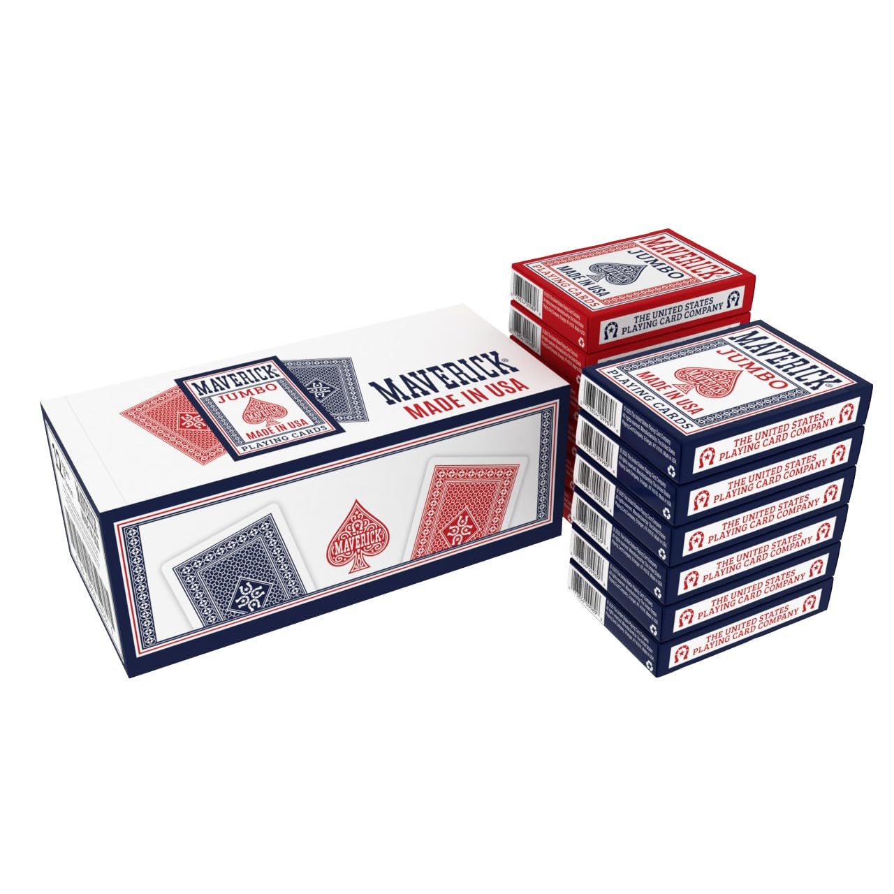 Maverick Playing Cards 12 Pack, Made in USA, New and Improved Quality, Jumbo Index, Red and Blue Decks, Bulk Playing Cards for Poker, Card Games, and Family Game Night