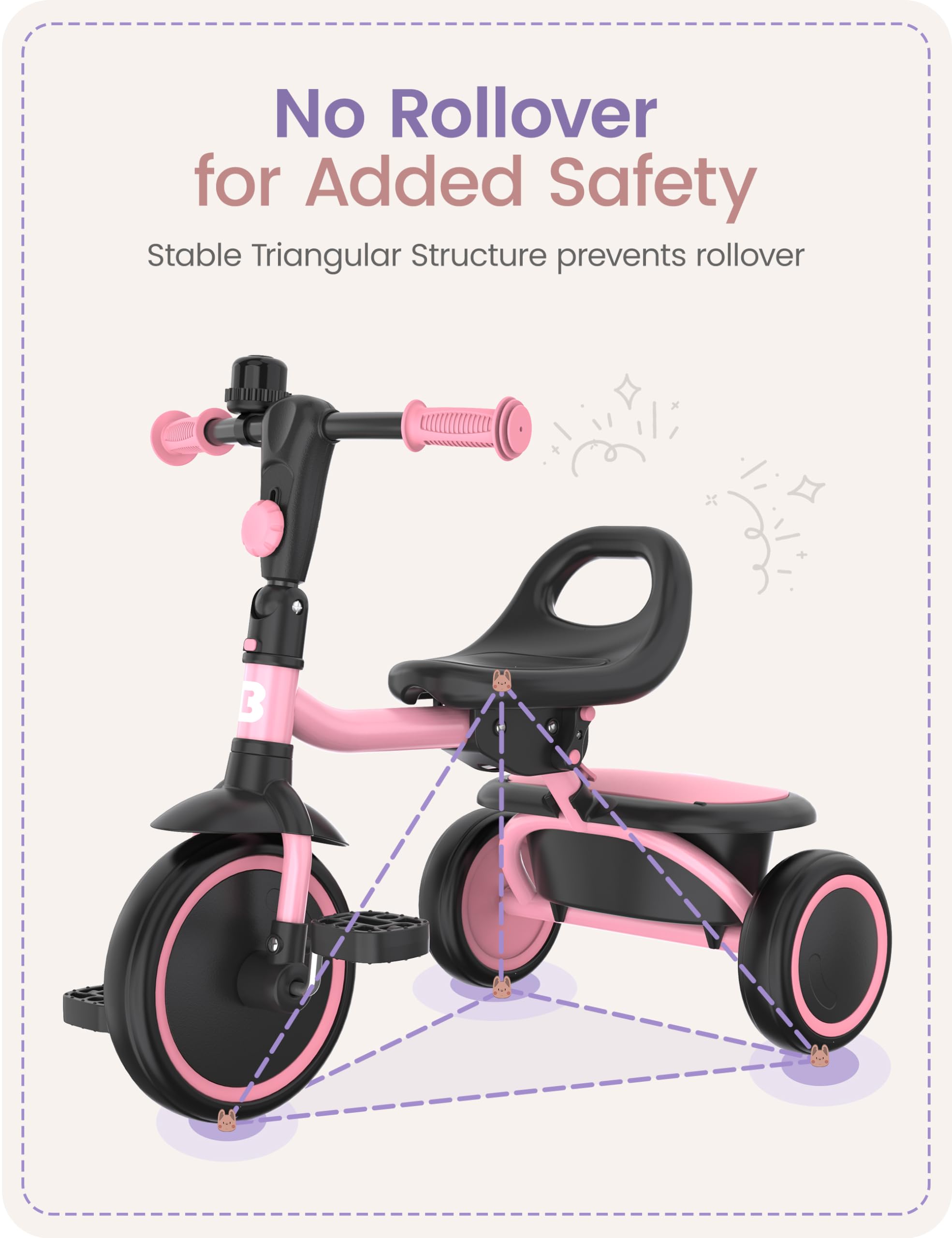 besrey Toddler Tricycle with Bell, Kids Tricycle Age 18 Months to 5 Years, Kids Trike, Toddler Bike for 2-4 Year Olds, Baby Bike, Gifts & Toys for Boys & Girls, Pink