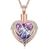 shajwo Cremation Jewelry Angel Wing Heart Urn Necklace for Ashes for Women Memorial Human Pet Ashes Pendant