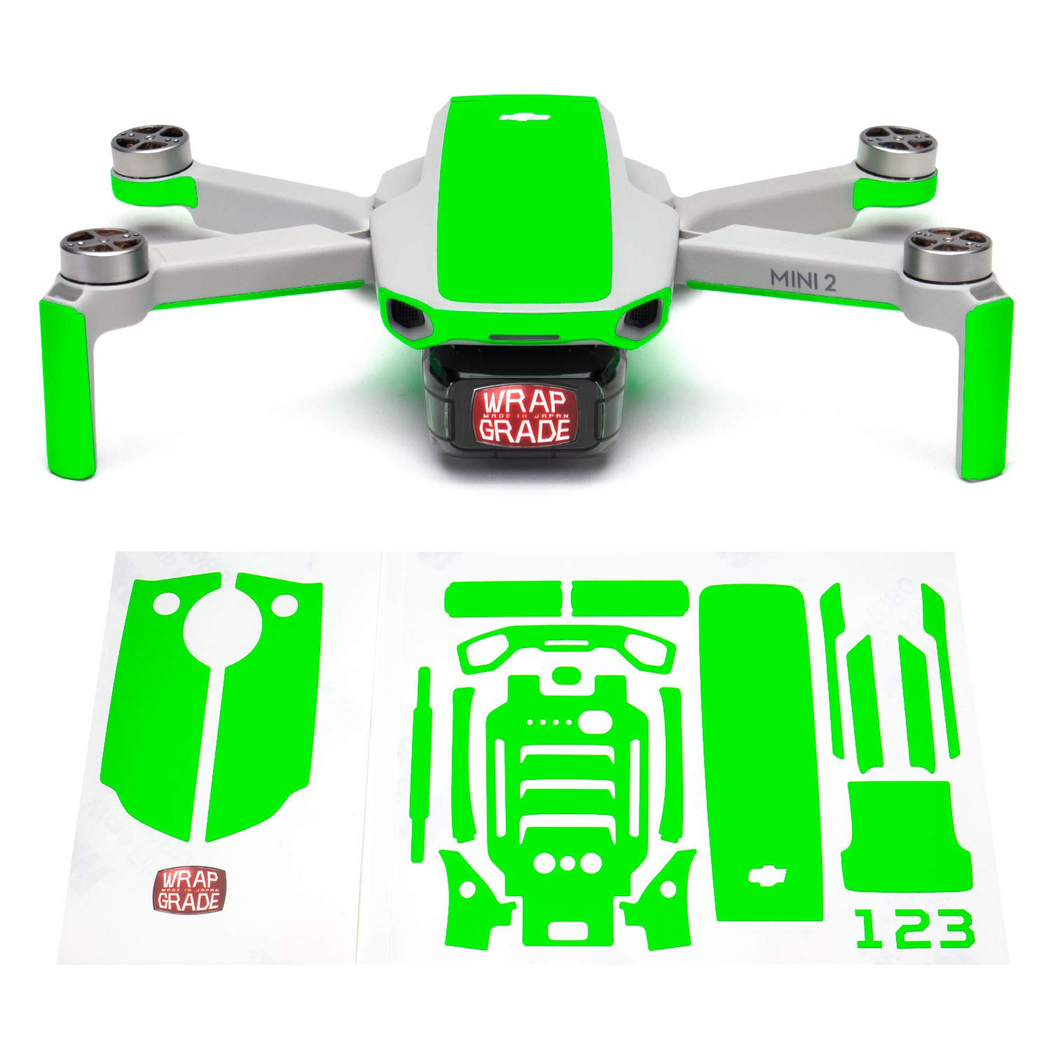 Wrapgrade Skin Compatible with DJI Mini 2 | Accent Color (NEON GREEN)