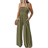 Nfsion Women's Summer Casual Jumpsuits One Piece Outfits Square Neck Sleeveless Spaghetti Strap Wide Leg Rompers with Pockets