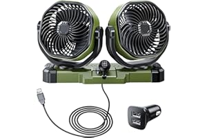 DICMKY 5V USB/12V/24V Dual Head Car Cooling Fan for Dashboard, 360°Rotation Car Fans That Blow Cold Air with No Ac, Quick Shift Vehicle Fan Summer Car Accessories Cooler for Truck SUV RV Van Sedan