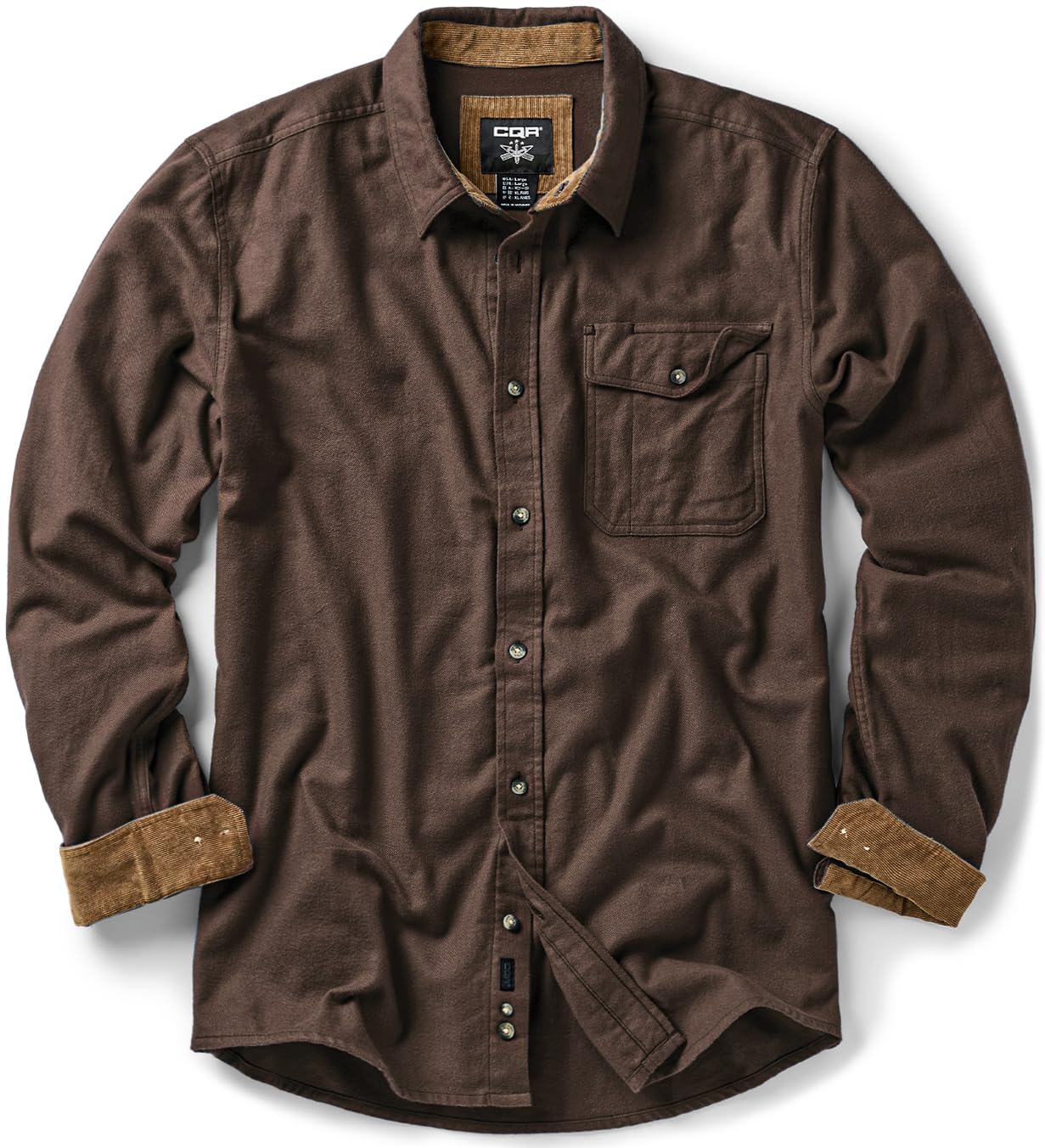 CQR Men's 100% All Cotton Button Down Flannel Shirts, Long Sleeve Brushed Warm Soft Casual Outdoor Plaid Shirt, Corduroy Dark Brown, 3X-Large Image