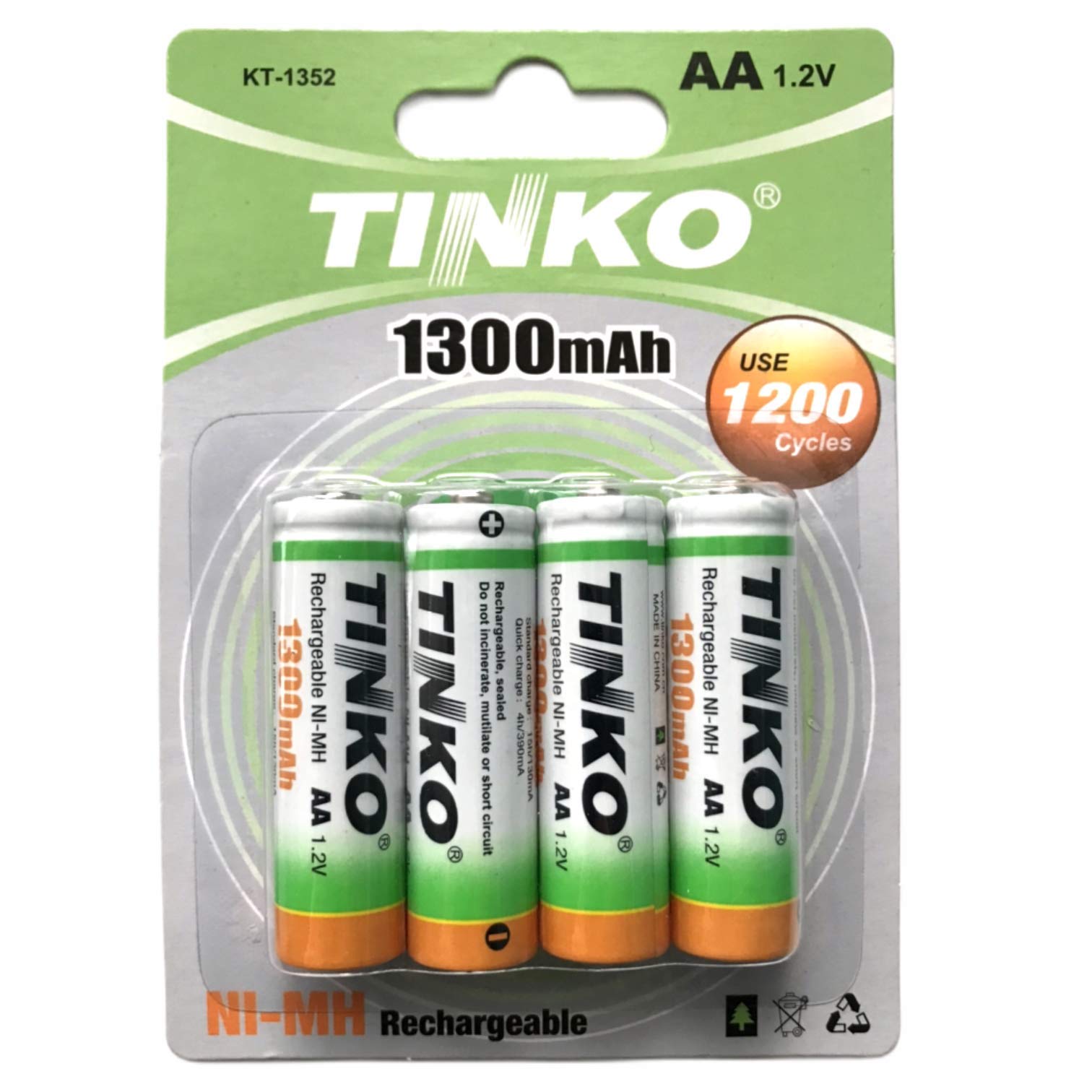 AA 1300 mAh Rechargeable Batteries 1.2V NI-MH (4 pack) Tinko
