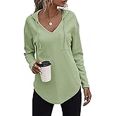 morhuduck Women's V Neck Hoodies Long Sleeve Sweatshirt Drawstring Pullover Tops with Pocket
