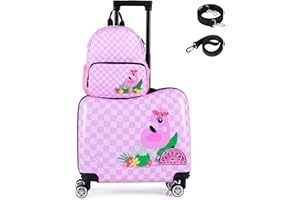 BABY JOY 2PC Kids Luggage Set, 4 in 1 Toddler 18” Ride-on & Carry-on Hardshell Suitcase with Wheels, Anti-Lose Rope, 12” Back