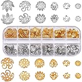 CRAFTYMELODY 370Pcs Flower Bead Cap 12 Style Metal Flower Bead End Cap Floral Bead End Spacer Floral Bead Cap Filigree for Jewelry Making DIY Craft Bracelet Earring Necklace Accessory Supplier