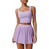 QBGJTD Women 2 Piece Tennis Dress Square Neck Tank Top with High Waisted Pleated Workout Skorts Skirt Set Yoga Golf Outfits