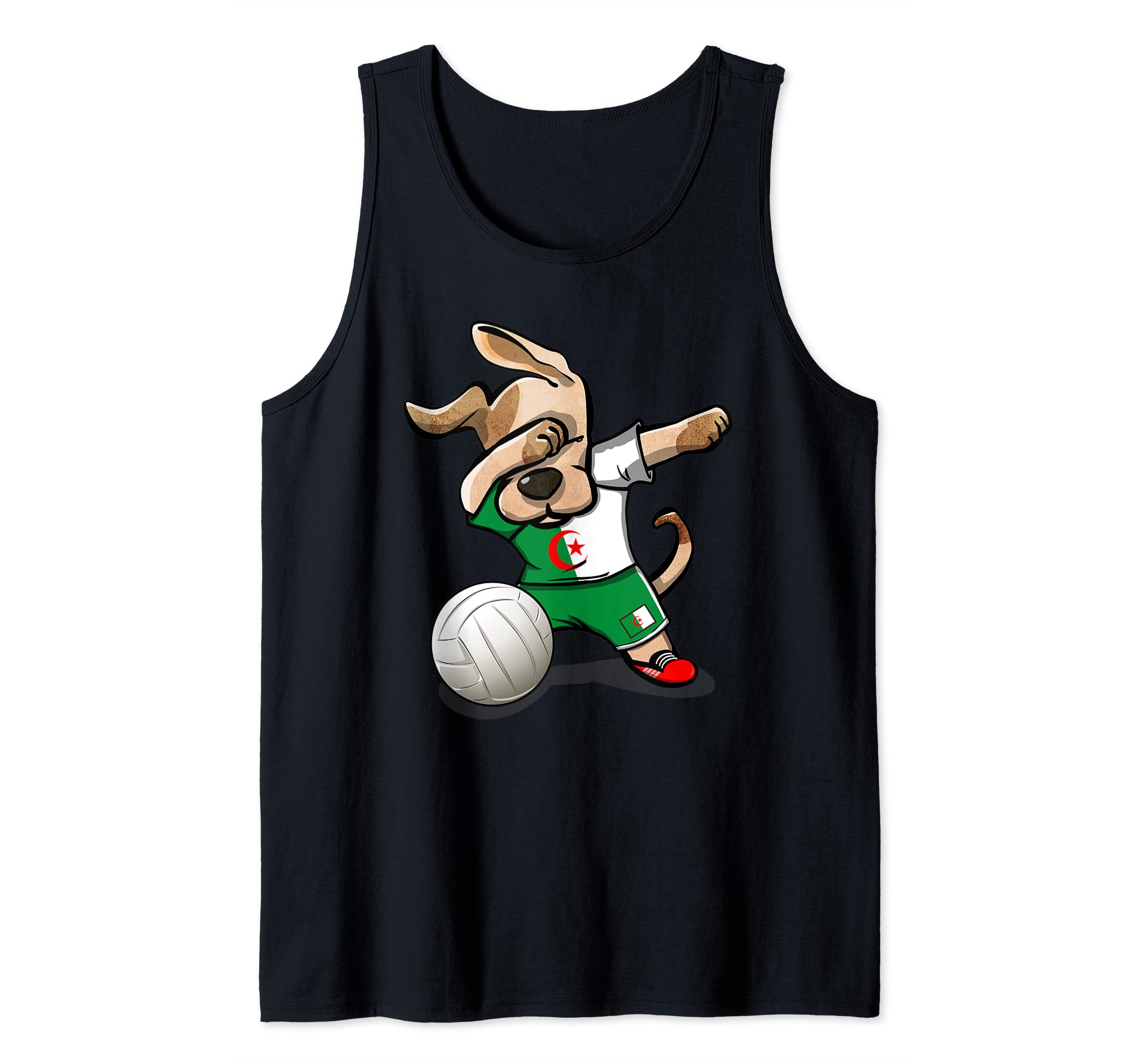 Cute Dabbing Dog Proud Algeria Volleyball Fans Algerian Flag Tank Top